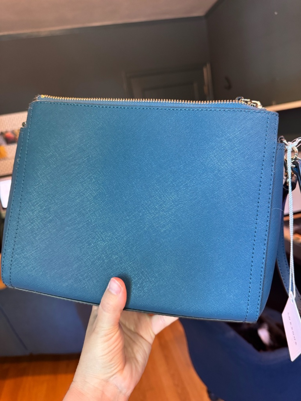 NWT Lo & Sons Pearl Saffiano Leather in Teal, no long strap - Picture 6 of 9